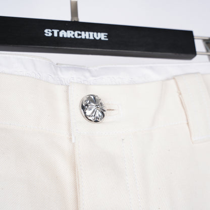 CHROME HEARTS WHITE RHODIUM PLATED DOUBLE KNEE CARPENTER PANTS