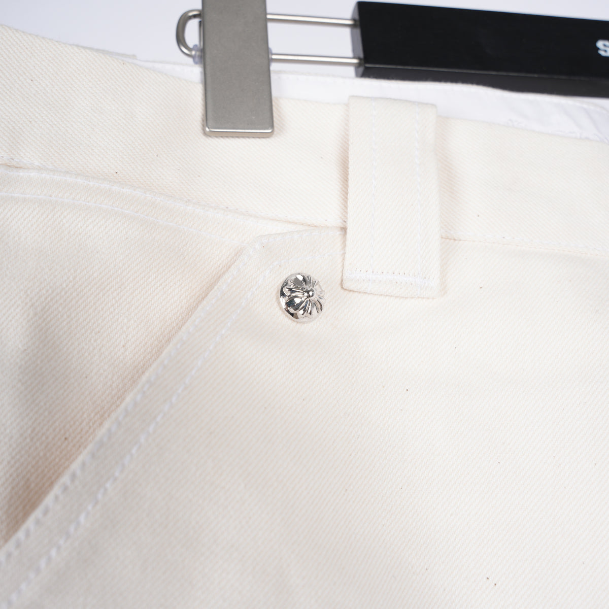 CHROME HEARTS WHITE RHODIUM PLATED DOUBLE KNEE CARPENTER PANTS