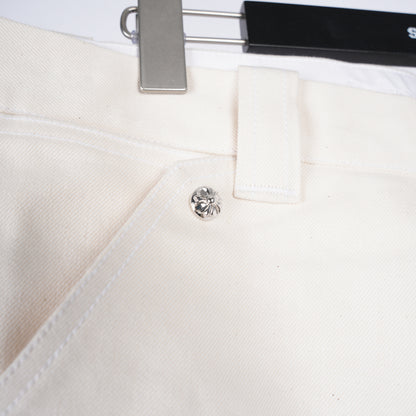 CHROME HEARTS WHITE RHODIUM PLATED DOUBLE KNEE CARPENTER PANTS