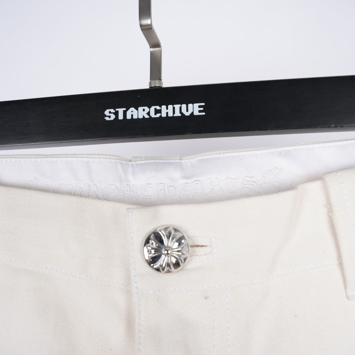 CHROME HEARTS WHITE RHODIUM PLATED DOUBLE KNEE CARPENTER PANTS