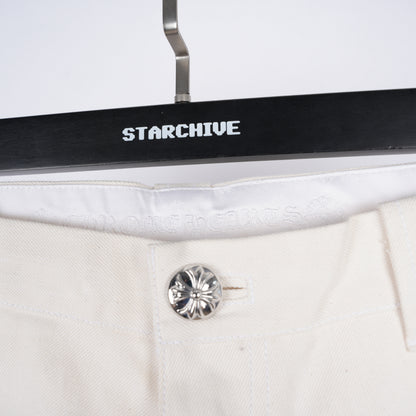CHROME HEARTS WHITE RHODIUM PLATED DOUBLE KNEE CARPENTER PANTS