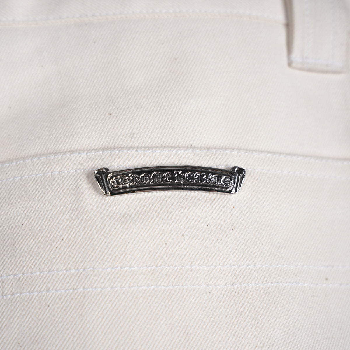 CHROME HEARTS WHITE RHODIUM PLATED DOUBLE KNEE CARPENTER PANTS