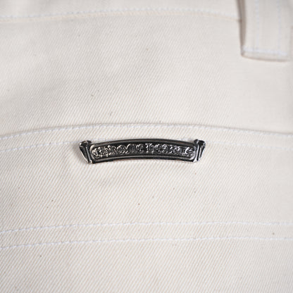 CHROME HEARTS WHITE RHODIUM PLATED DOUBLE KNEE CARPENTER PANTS