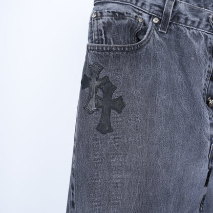 CHROME HEARTS BLACK LEVI CROSS PATCH JEANS