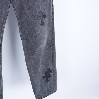 CHROME HEARTS BLACK LEVI CROSS PATCH JEANS