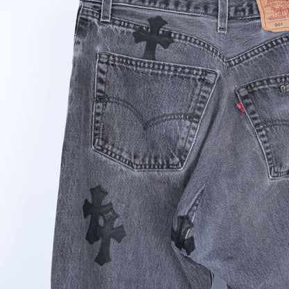 CHROME HEARTS BLACK LEVI CROSS PATCH JEANS