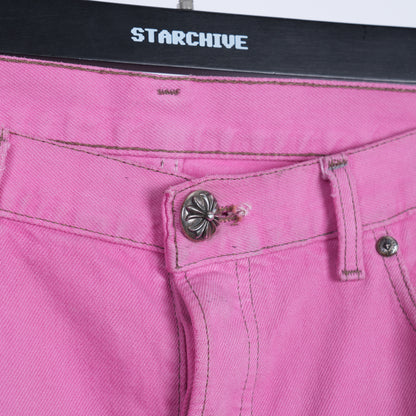 CHROME HEARTS PINK SEX RECORDS CROSS PATCH JEANS