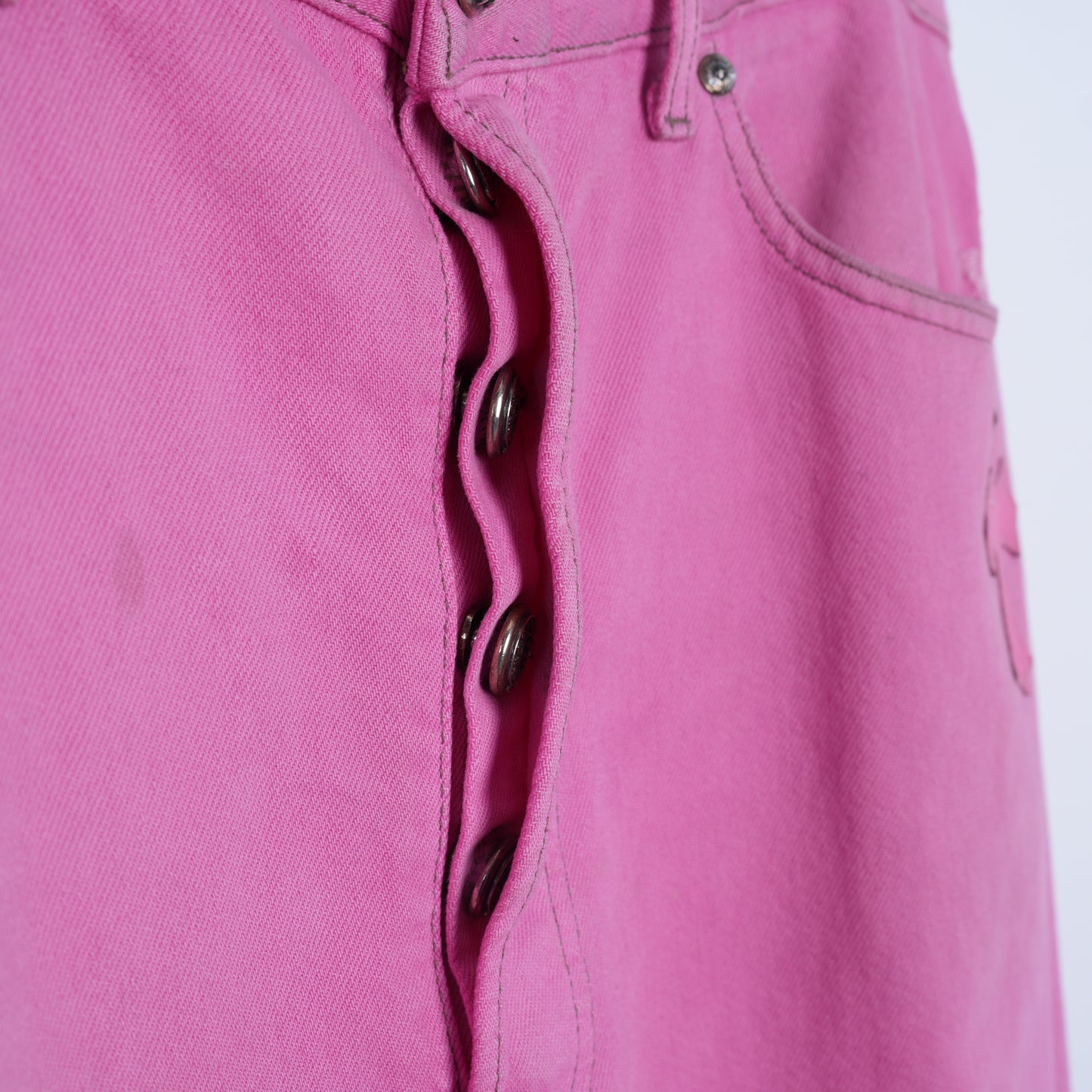 CHROME HEARTS PINK SEX RECORDS CROSS PATCH JEANS