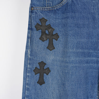 CHROME HEARTS BLACK CROSS PATCH BLUE LEVIS DENIM