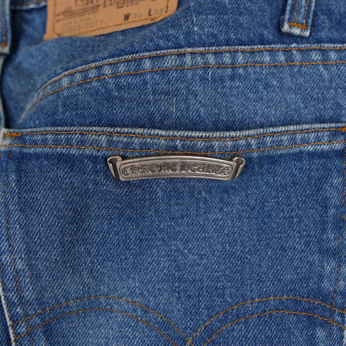 CHROME HEARTS BLACK CROSS PATCH BLUE LEVIS DENIM