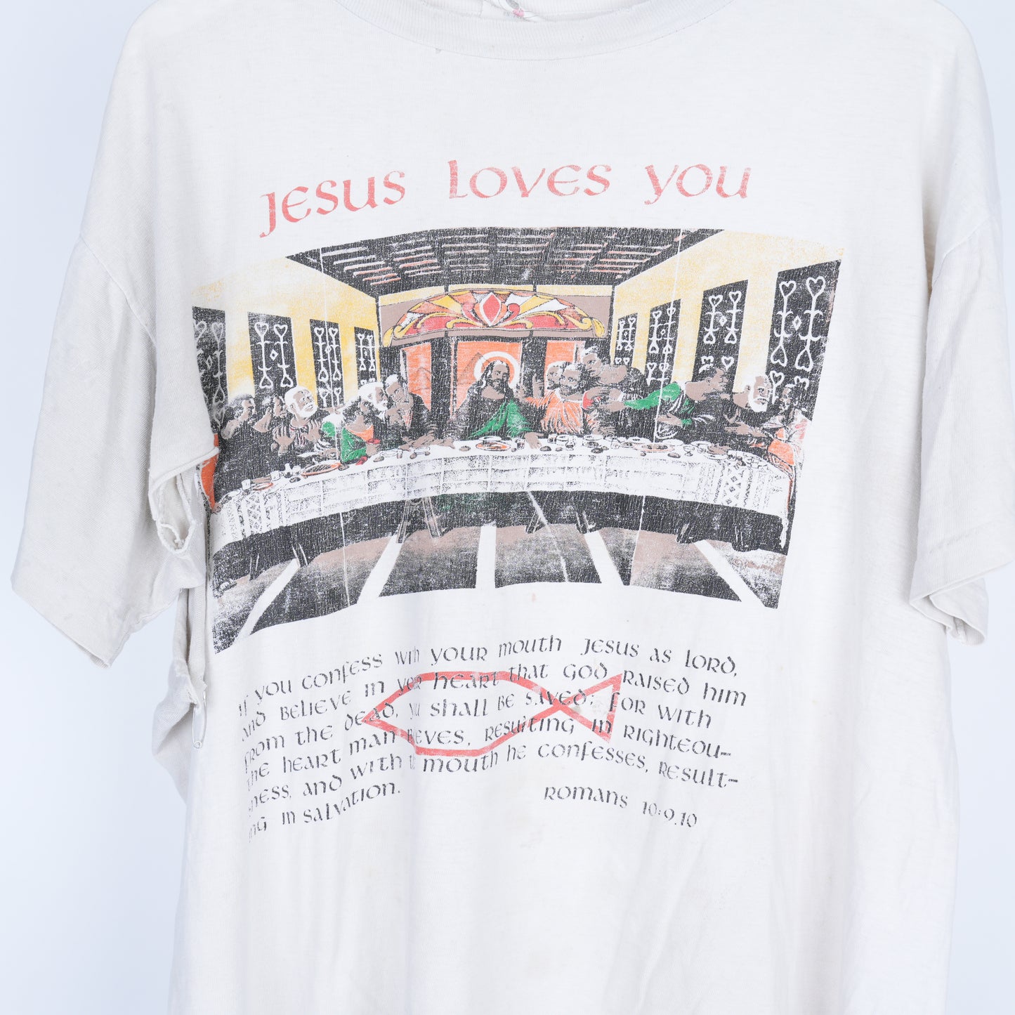 VINTAGE THRASHED BOXY JESUS LOVES YOU LAST SUPPER T-SHIRT