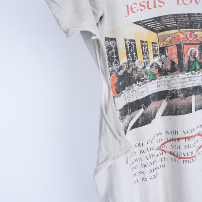 VINTAGE THRASHED BOXY JESUS LOVES YOU LAST SUPPER T-SHIRT