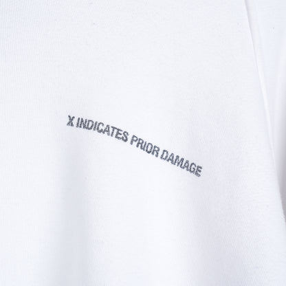 ERD X INDICATES PRIOR DAMAGE WHITE HOODIE