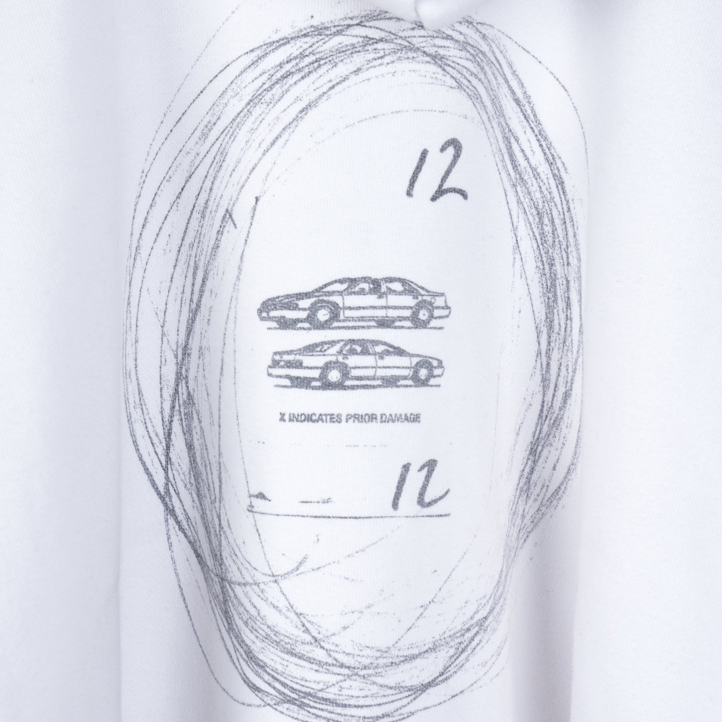 ERD X INDICATES PRIOR DAMAGE WHITE HOODIE