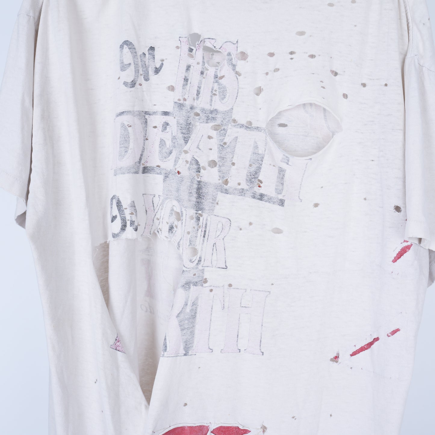 VINTAGE THRASHED JESUS FATHER FORGIVE THEM FADED WHITE T-SHIRT