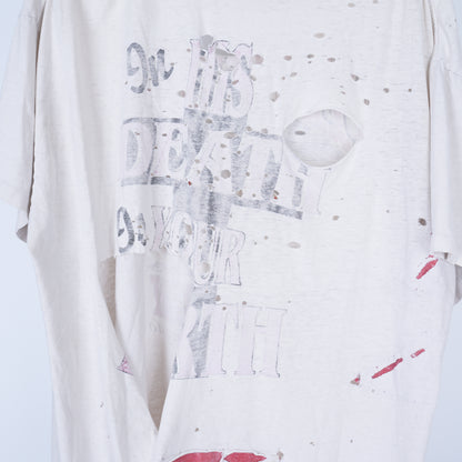 VINTAGE THRASHED JESUS FATHER FORGIVE THEM FADED WHITE T-SHIRT