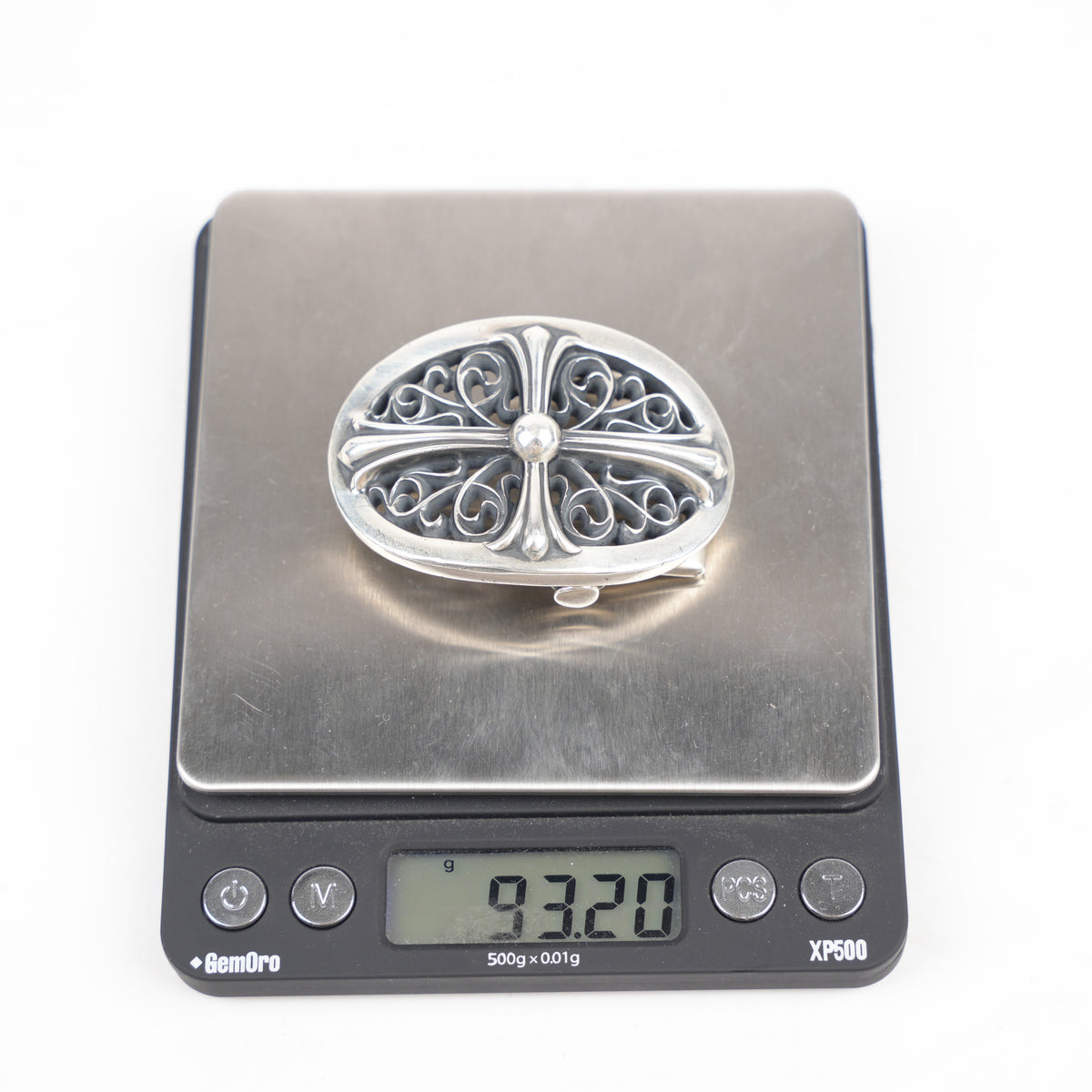 CHROME HEARTS 1 INCH OVAL BELT BUCKLE WITH BLACK STRAP