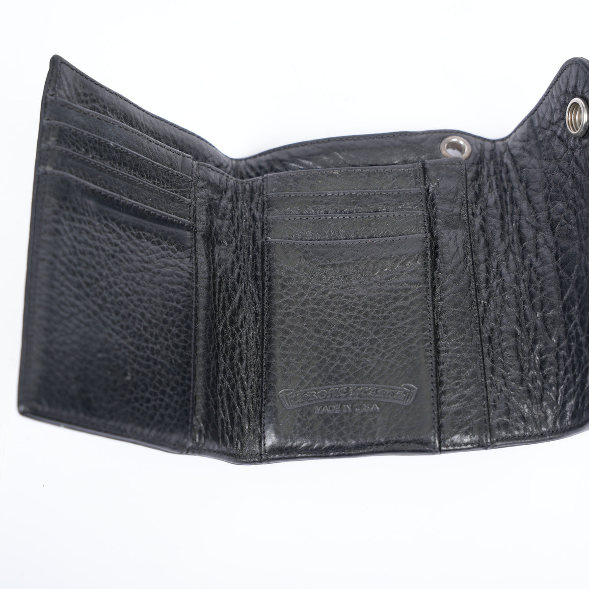 CHROME HEARTS BLACK TRIPLE FOLD SNAP WALLET