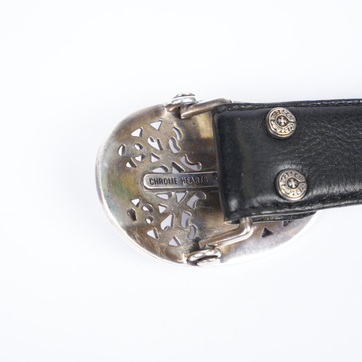 CHROME HEARTS OVAL BUCKLE WITH BLACK STRAP SZ 36