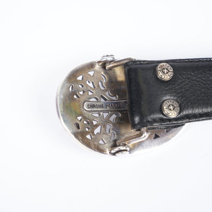 CHROME HEARTS OVAL BUCKLE WITH BLACK STRAP SZ 36