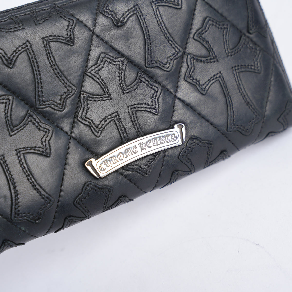 CHROME HEARTS BLACK LEATHER PATCH LONG WALLET