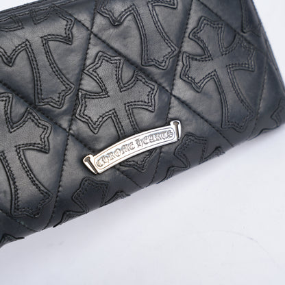 CHROME HEARTS BLACK LEATHER PATCH LONG WALLET