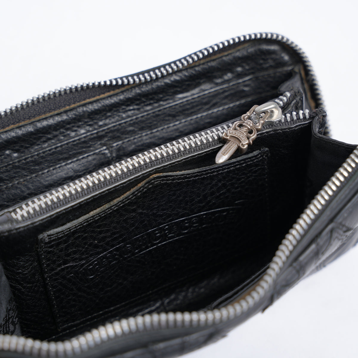 CHROME HEARTS BLACK LEATHER PATCH LONG WALLET