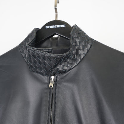 BOTTEGA VENETA INTRECCIATO TRIMMED LEATHER BLOUSON JACKET