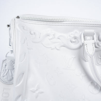 LOUIS VUITTON OPTIC WHITE EMBOSSED MONOGRAM KEEPALL 50 DUFFEL BAG