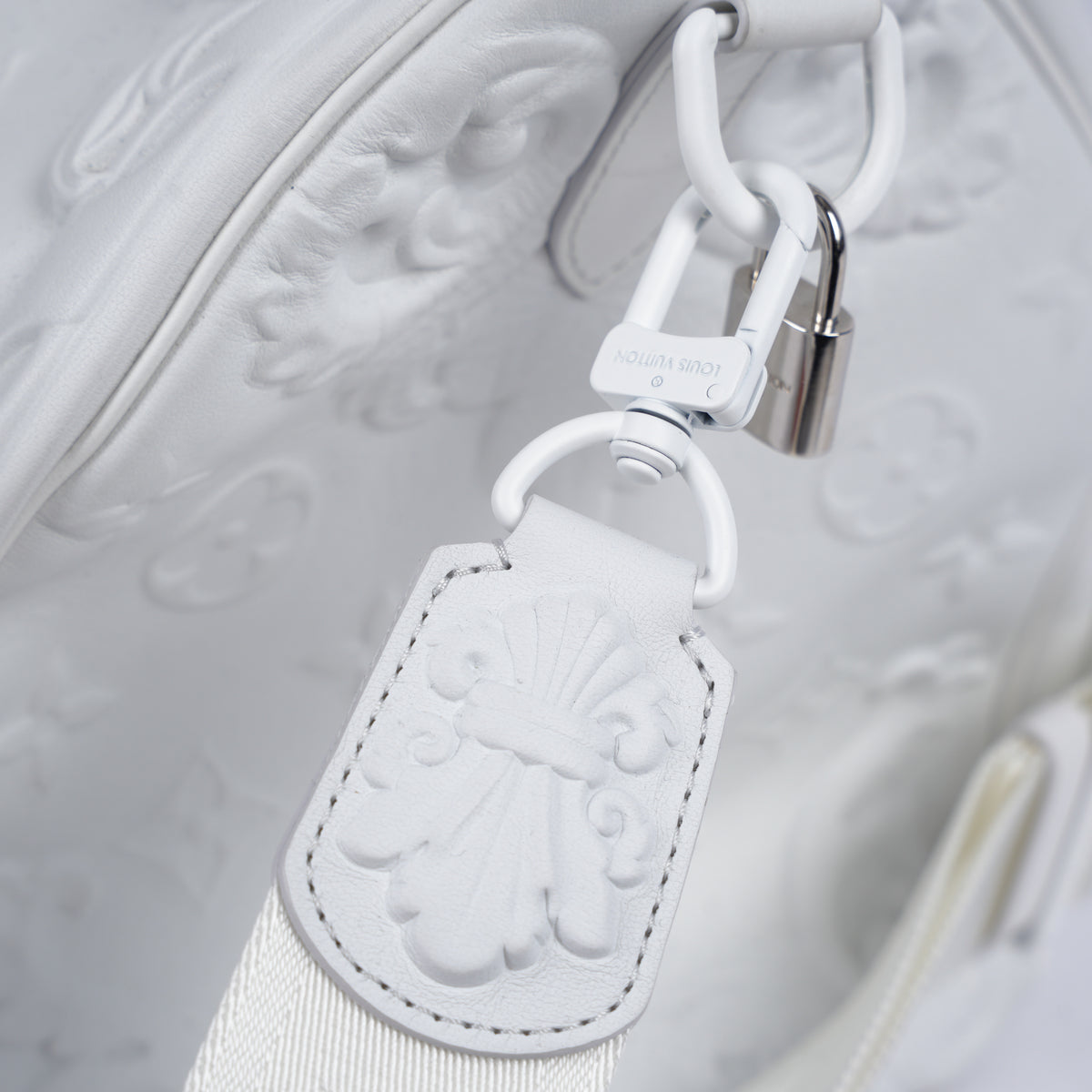 LOUIS VUITTON OPTIC WHITE EMBOSSED MONOGRAM KEEPALL 50 DUFFEL BAG