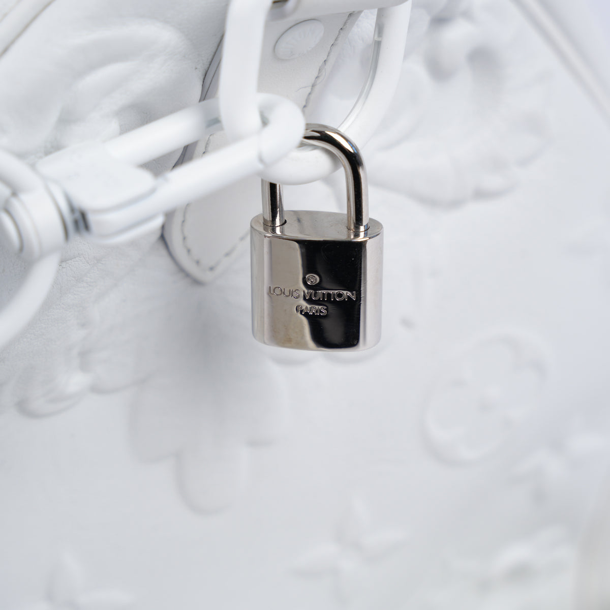 LOUIS VUITTON OPTIC WHITE EMBOSSED MONOGRAM KEEPALL 50 DUFFEL BAG
