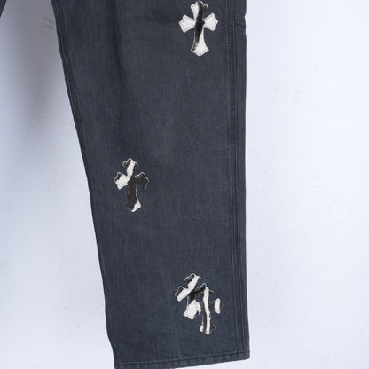 CHROME HEARTS HERRINGBONE ZEBRA PATCH PANTS