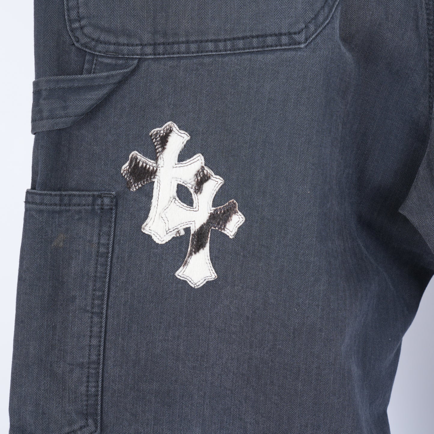 CHROME HEARTS HERRINGBONE ZEBRA PATCH PANTS
