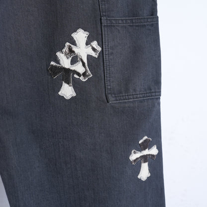 CHROME HEARTS HERRINGBONE ZEBRA PATCH PANTS