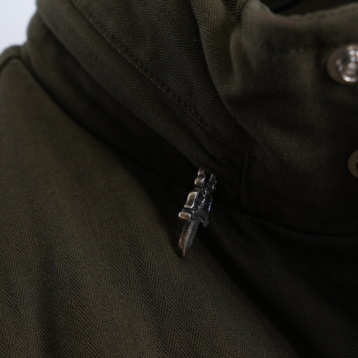 CHROME HEARTS OLIVE HERRINGBONE GOOSE DOWN PUFFER