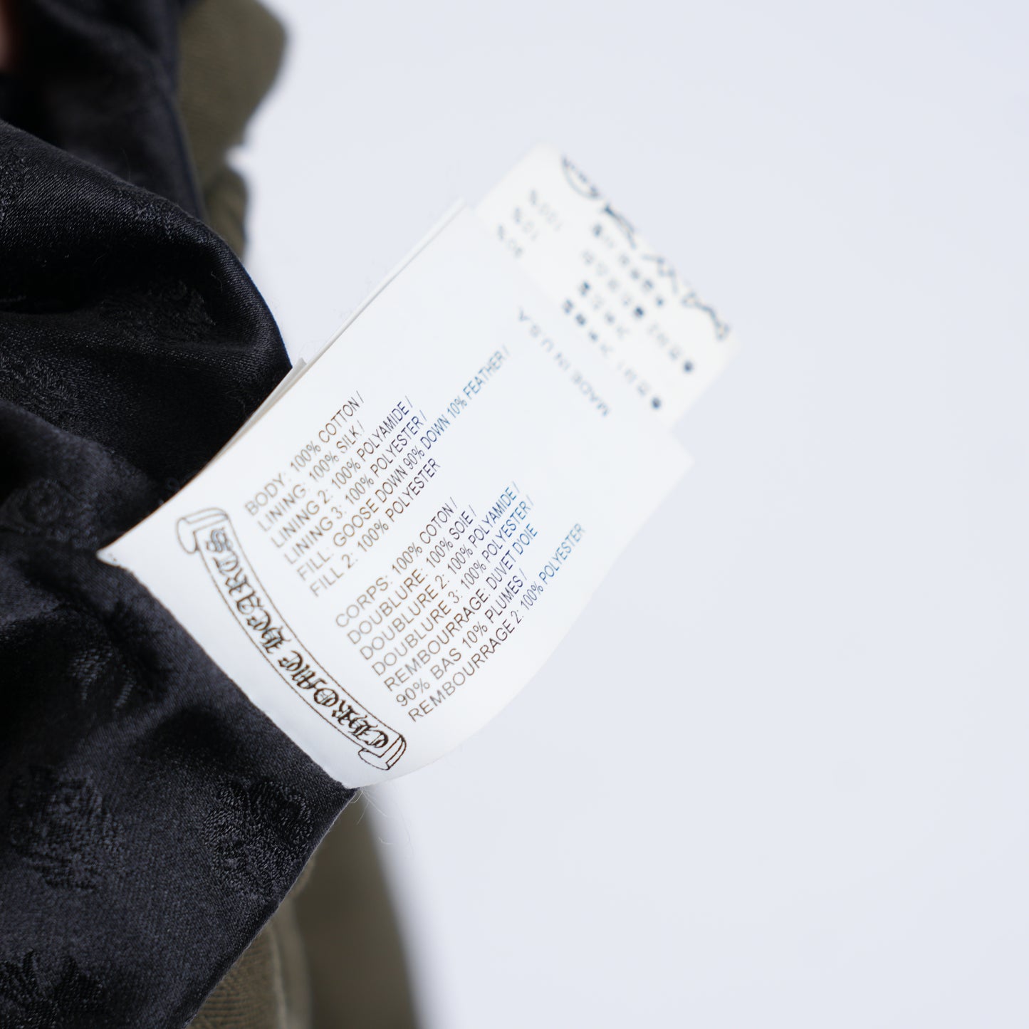 CHROME HEARTS OLIVE HERRINGBONE GOOSE DOWN PUFFER