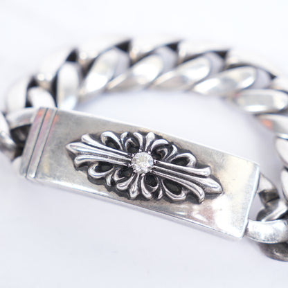 CHROME HEARTS FLORAL CROSS ID BRACELET WITH DIAMOND