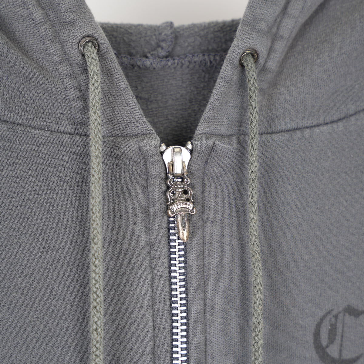 CHROME HEARTS VINTAGE FADED SCRIPT T BAR LOGO ZIP UP HOODIE