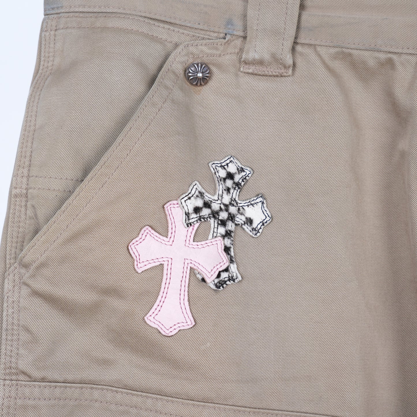 CHROME HEARTS TAN CROSS PATCH CARPENTER PANTS
