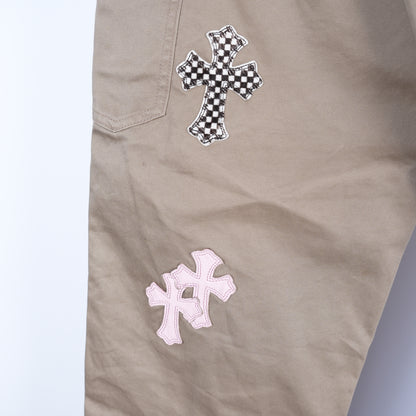 CHROME HEARTS TAN CROSS PATCH CARPENTER PANTS