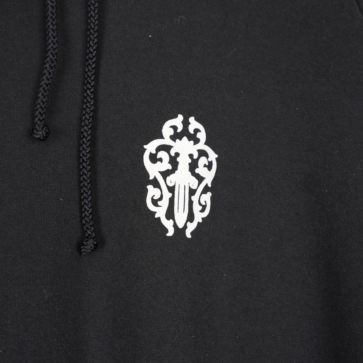 CHROME HEARTS VINTAGE LEATHER HORSESHOE PATCH FLORAL CROSS HOODIE