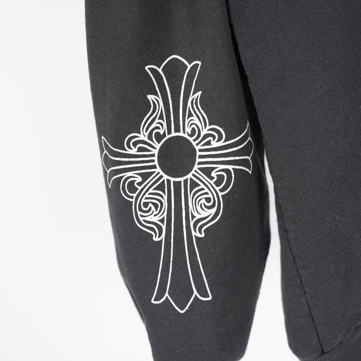 CHROME HEARTS VINTAGE LEATHER HORSESHOE PATCH FLORAL CROSS HOODIE