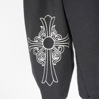 CHROME HEARTS VINTAGE LEATHER HORSESHOE PATCH FLORAL CROSS HOODIE