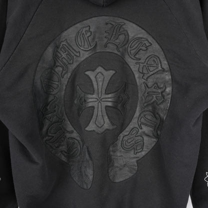 CHROME HEARTS VINTAGE LEATHER HORSESHOE PATCH FLORAL CROSS HOODIE