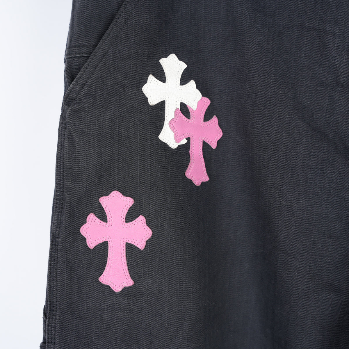 CHROME HEARTS 1 OF 1 CUSTOM ORDER HERRINGBONE PATCH PANTS