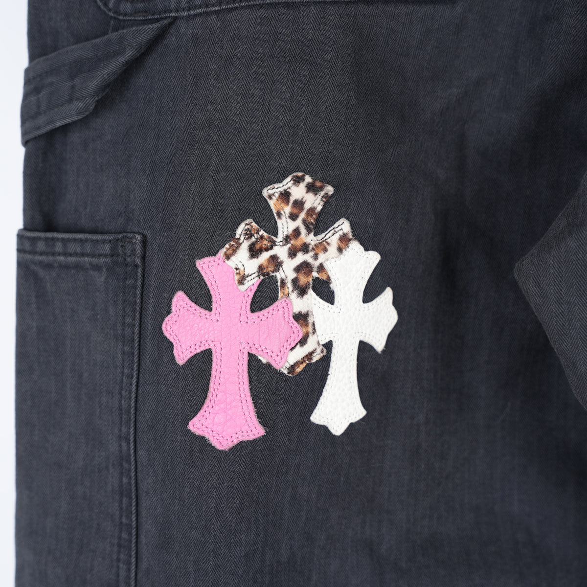 CHROME HEARTS 1 OF 1 CUSTOM ORDER HERRINGBONE PATCH PANTS