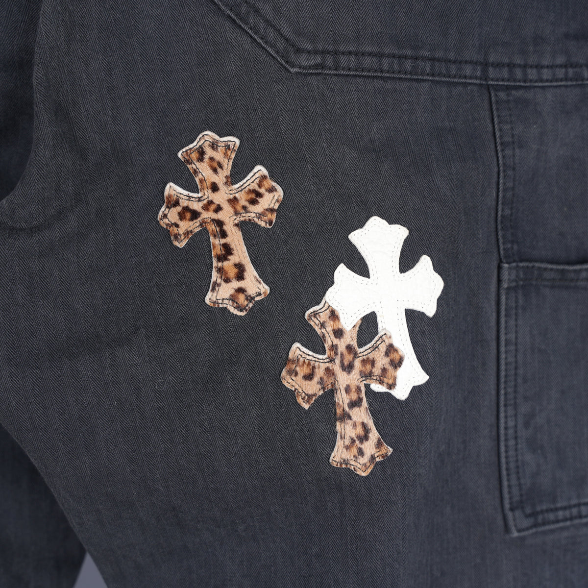 CHROME HEARTS 1 OF 1 CUSTOM ORDER HERRINGBONE PATCH PANTS