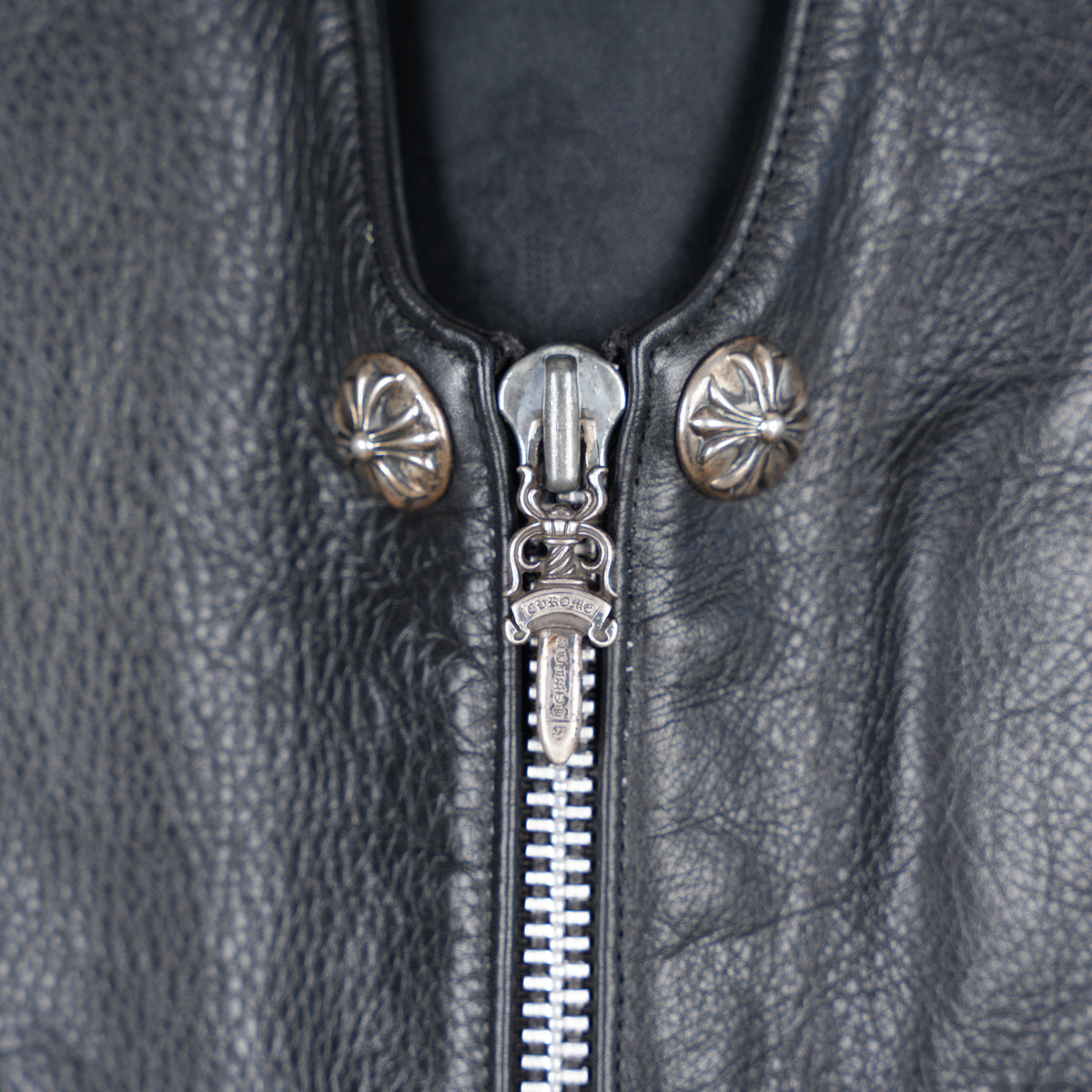 CHROME HEARTS PLAIN BLACK LEATHER VEST SIZE LARGE