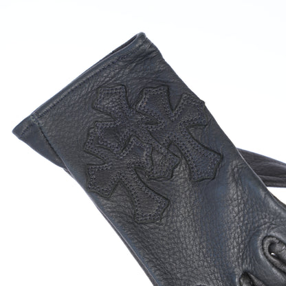 WOMEN'S CHROME HEARTS TRIPLE CROSS BLACK MOTO RACING GLOVES