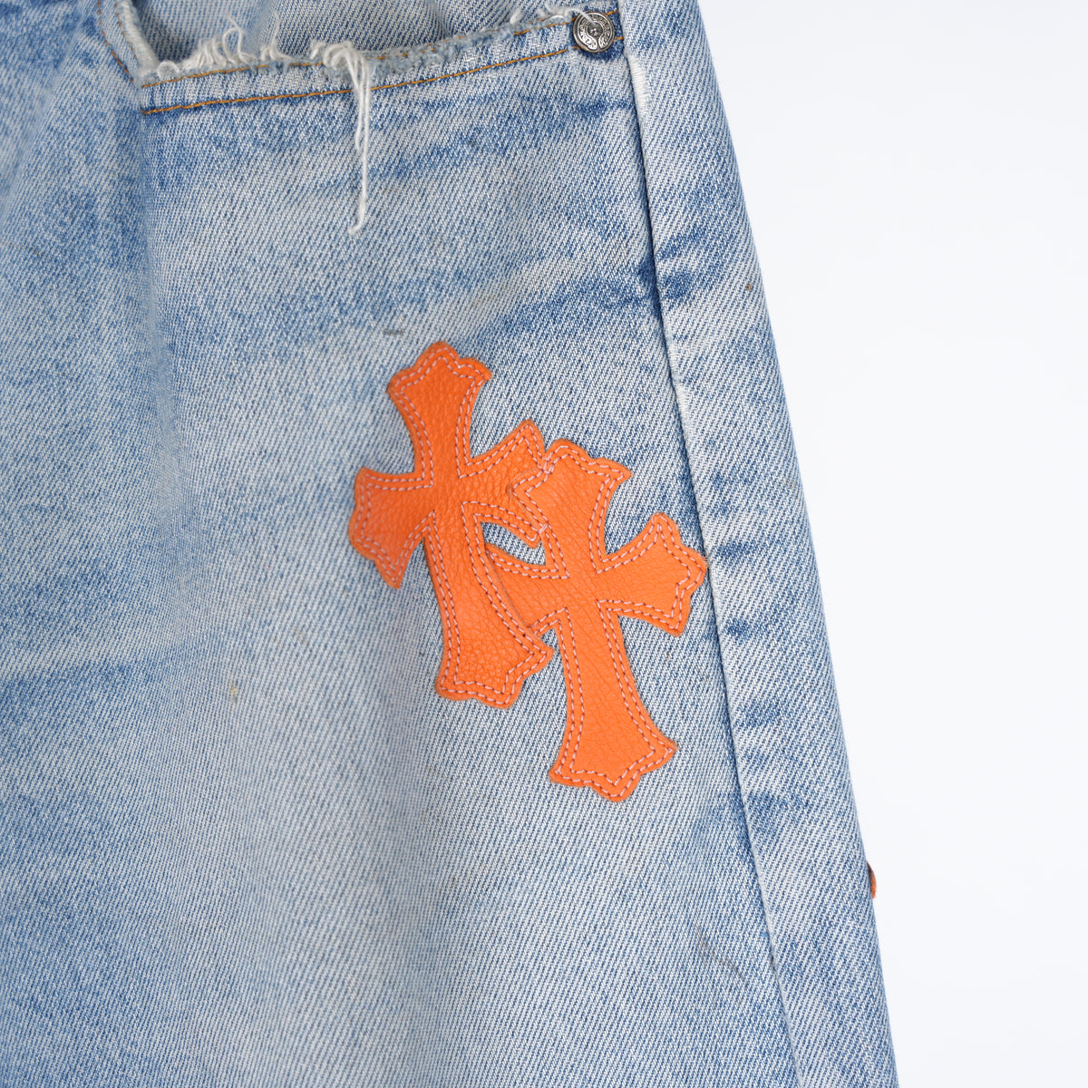 CHROME HEARTS FLOODED ORANGE PATCH LIGHT WASH LEVIS DENIM